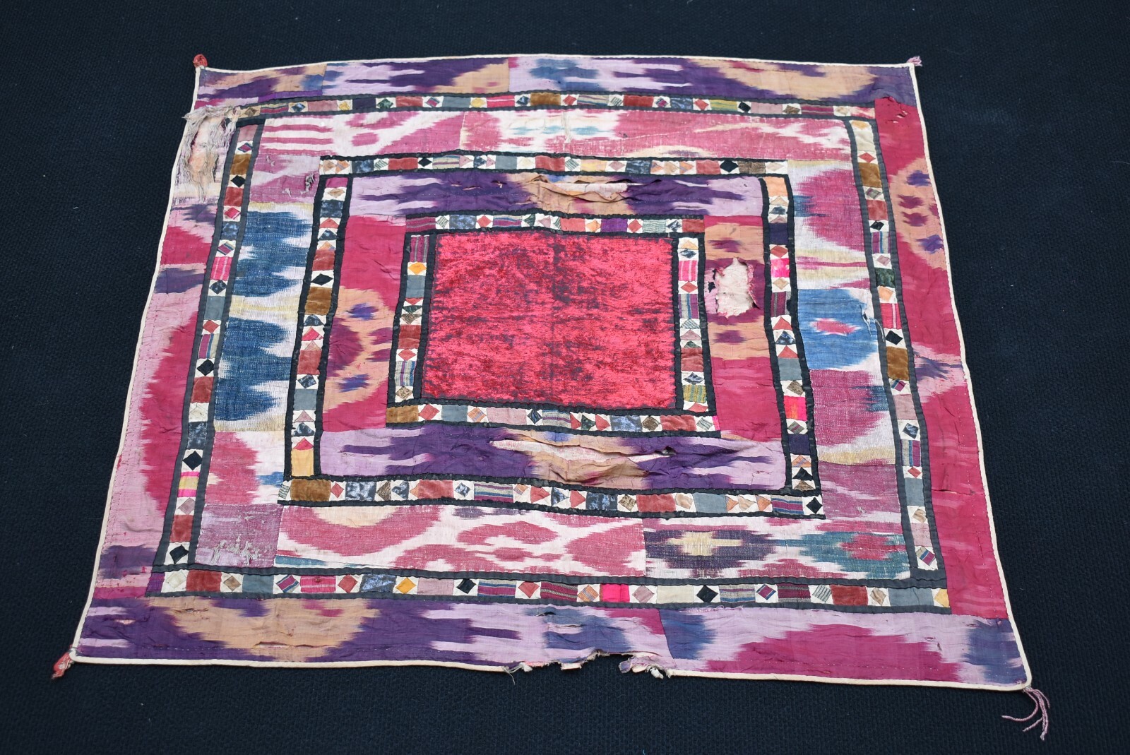 Terrific Antique Uzbek Textile Cover Collector’s Piece Worn Antique Uzbek Cover