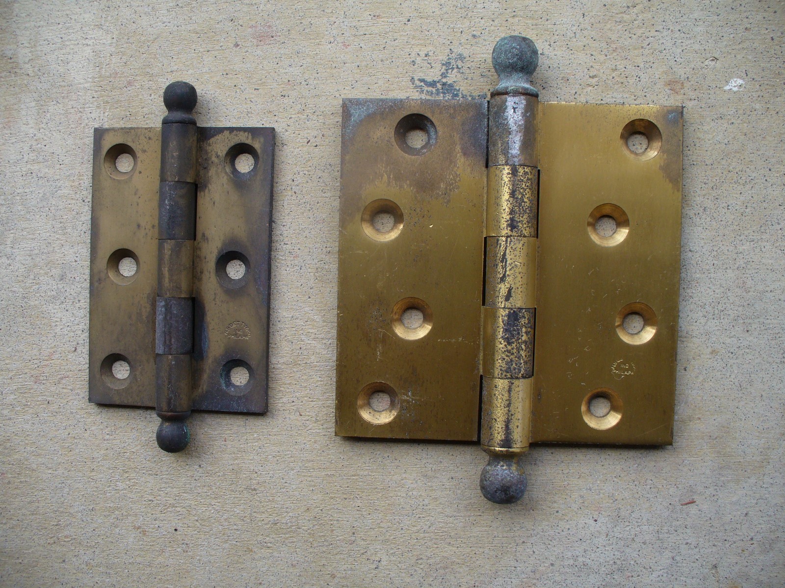 Lot of 2 Old Heavy Solid Brass Hinges H.S. Getty Phila. Pa
