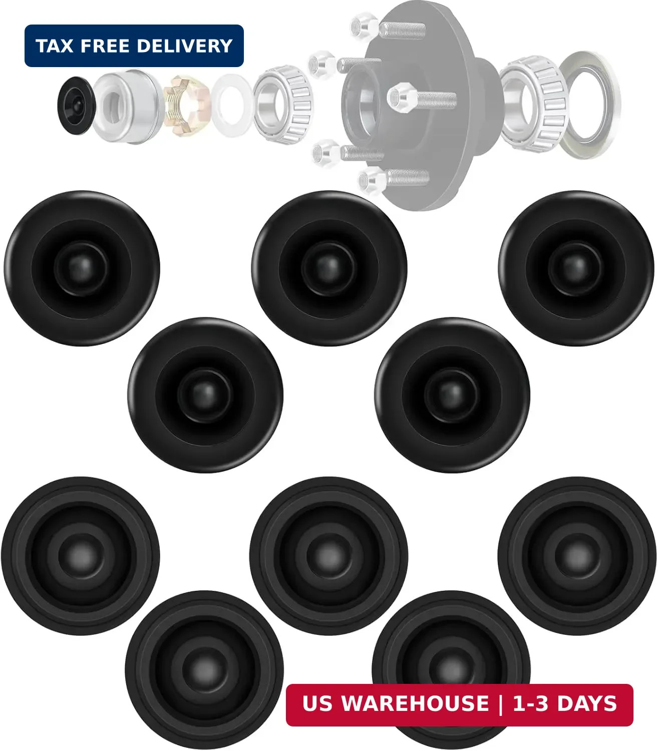 10 PCS Trailer Wheel Hub Bearing Rubber Dust Caps, Trailer Axle Grease Plugs, Fi