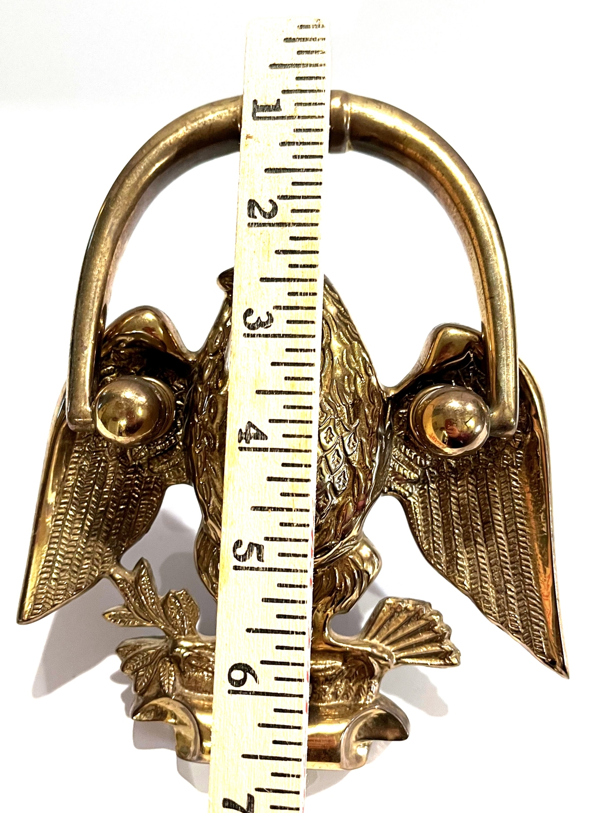 Vintage Solid Brass American Eagle Laurel Wreath Door Knocker Heavy Patriotic 5″
