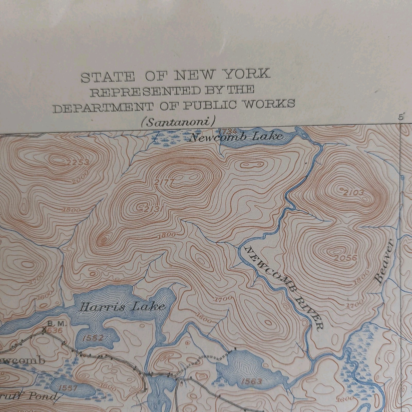 Vintage 1951 Reprint Of 1901 Topographic Map Newcomb Minerva NY Adirondack Park