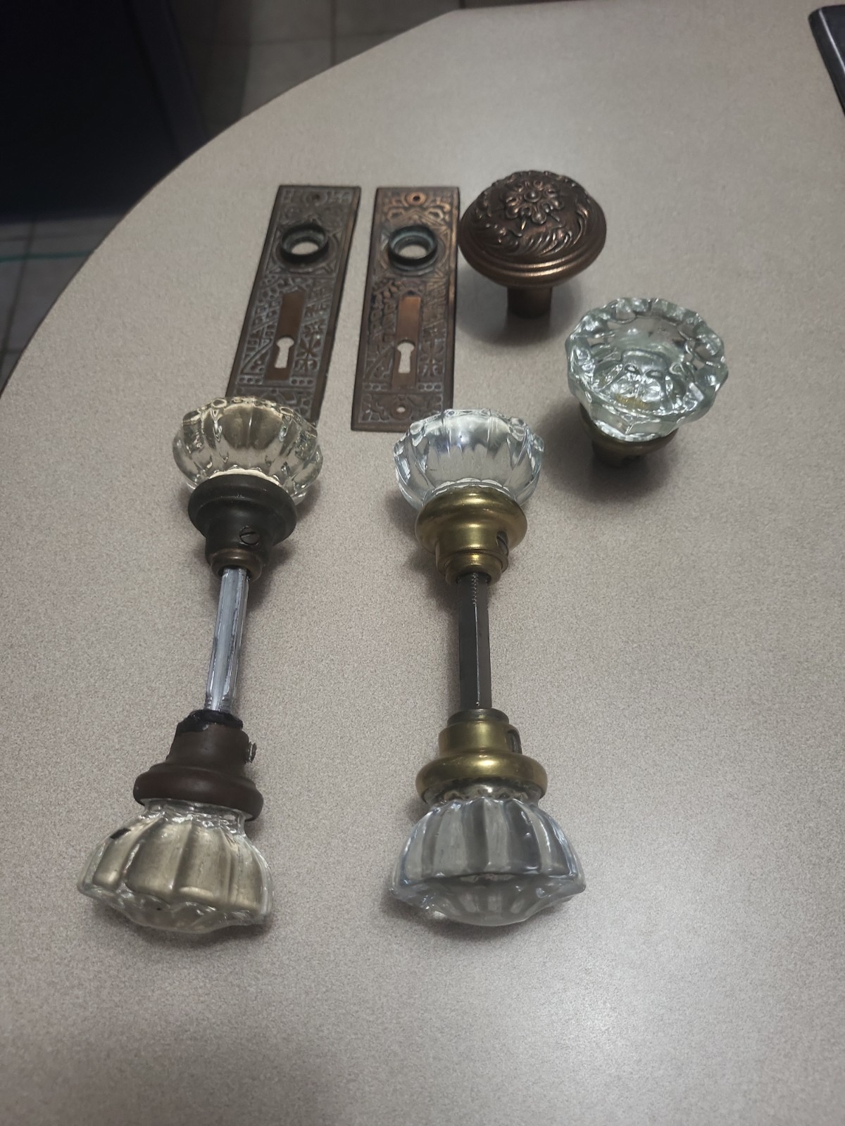 Vintage Crystal 12 Point Door Knobs & Brass Plates 1 Lot