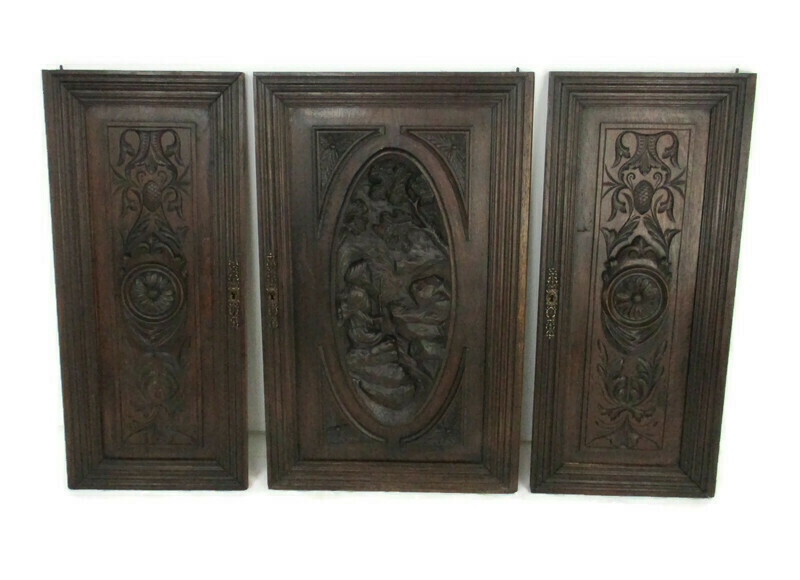 set of 3 Door Panels Reclaimed Architectural Antique Oak Shepherd Breton Style