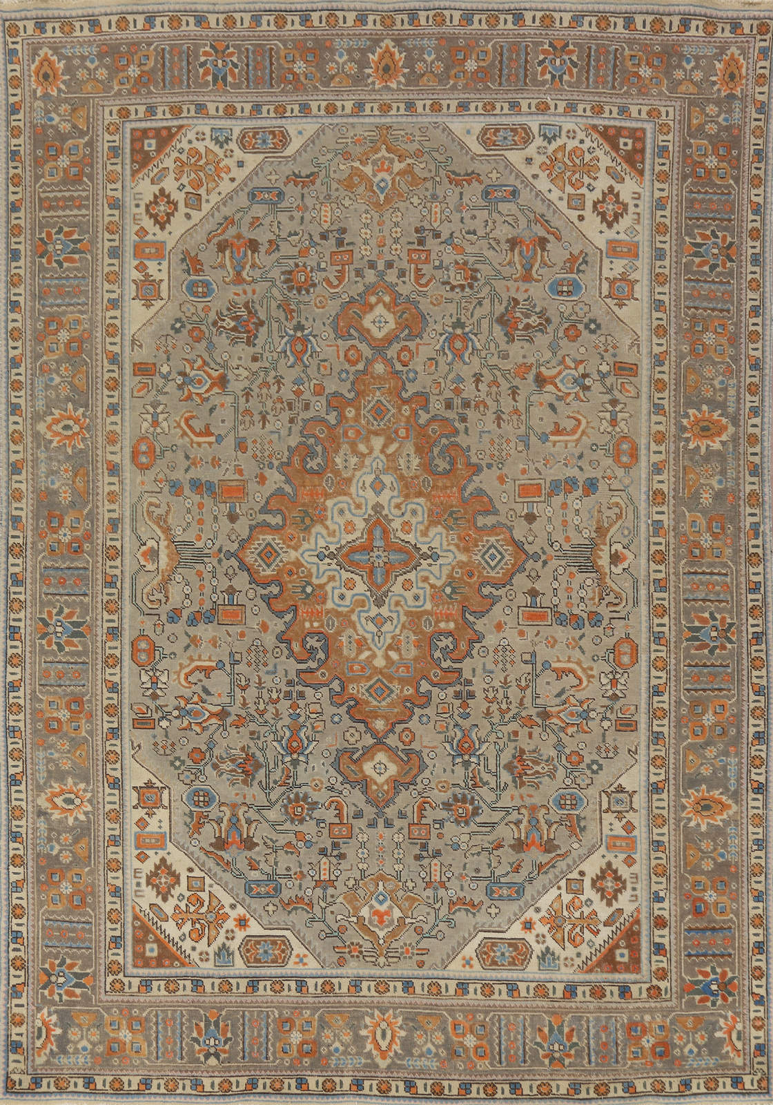 Traditional Geometric Over-Dyed Wool Rug 8×11 Hand-made Living Room Gray Carpet