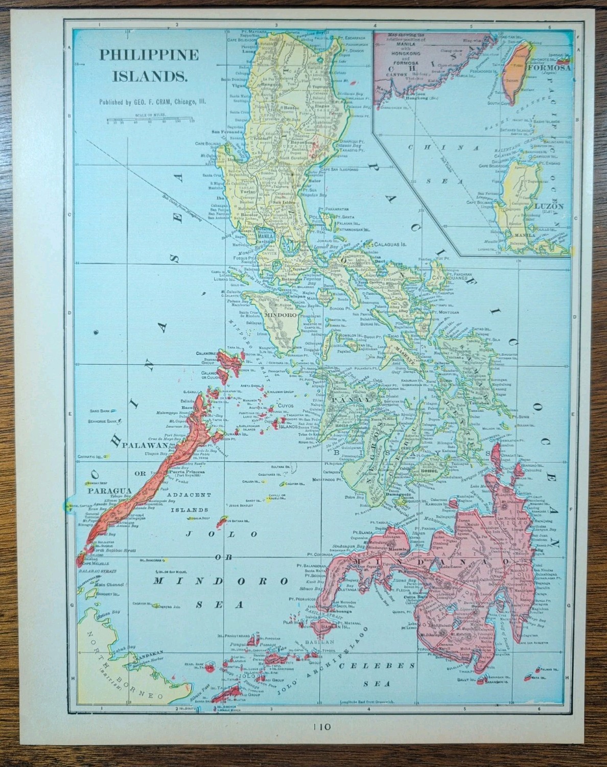 Vintage 1908 PHILIPPINES Map 11″x14″ Old Antique Original LEYTE LUZON CEBU SAMAR