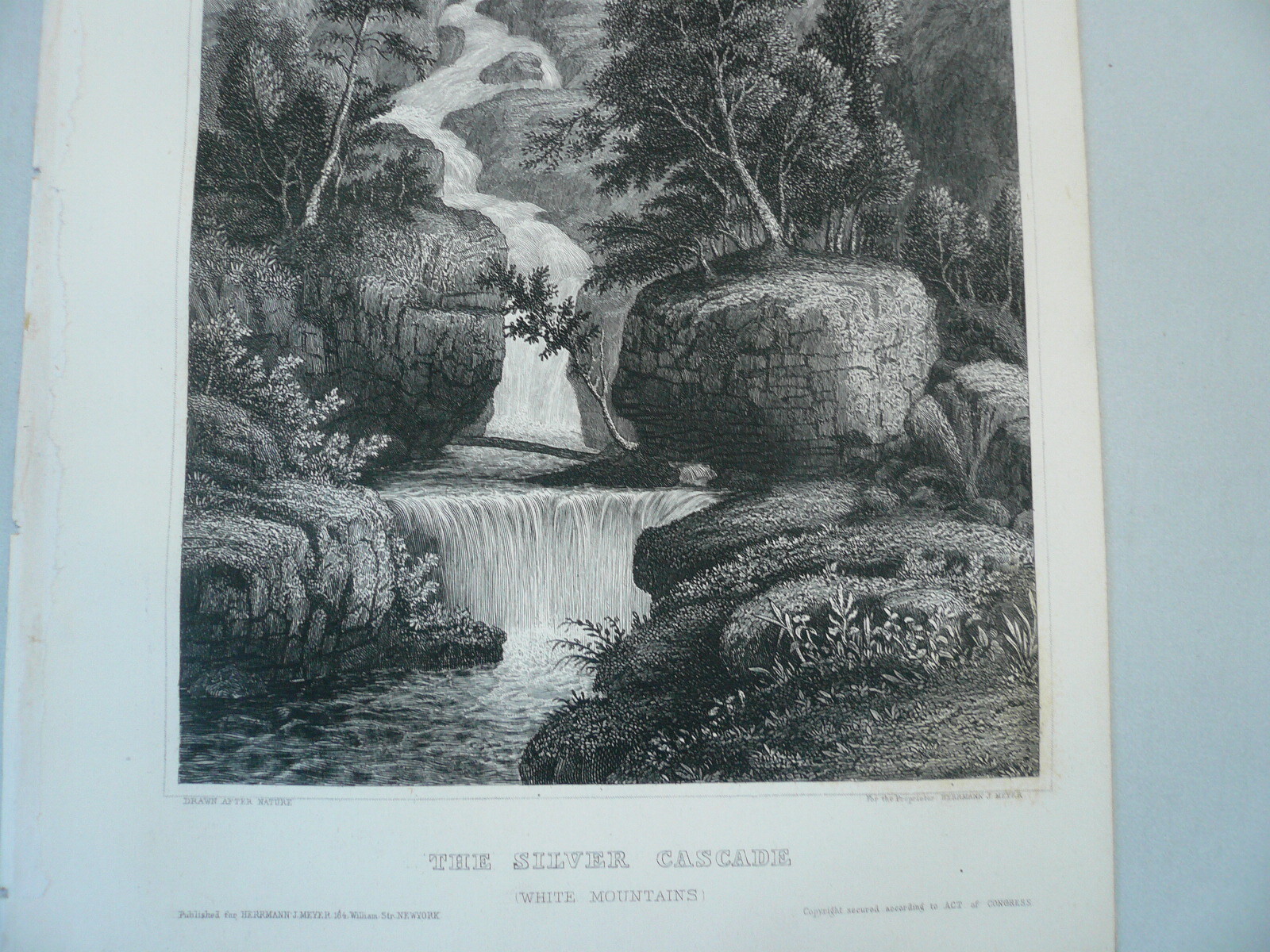 The Silver Cascade (White Mountains) – original steelengraving, anno 1860