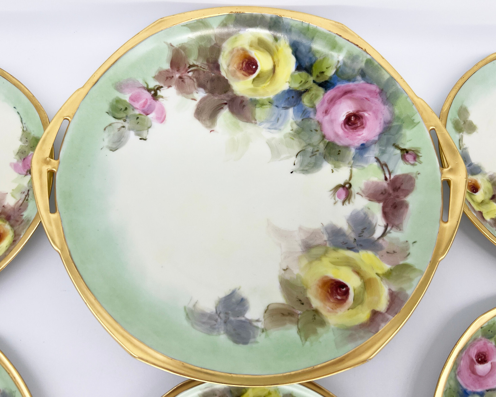 Stunning Antique Art Nouveau Dessert Cake Plate Set Floral MZ Altrohlau Czech 9p