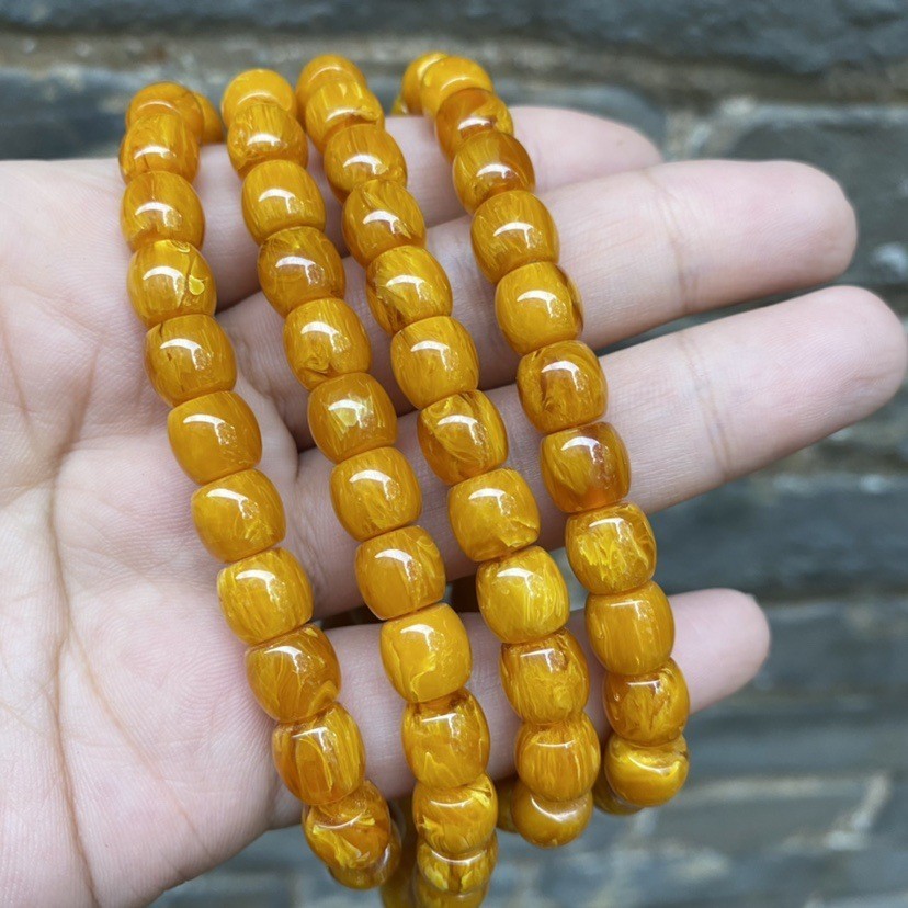 Old Honey Amber 108 Bead Bracelet Dzi Beads Russian Flower Mala Necklace GIFT