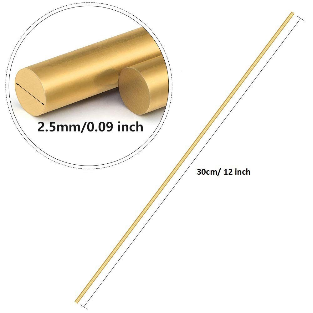 High Strength Solid Brass Rods 2.5 mm, 12 Inches – Perfect for Crafts & Models