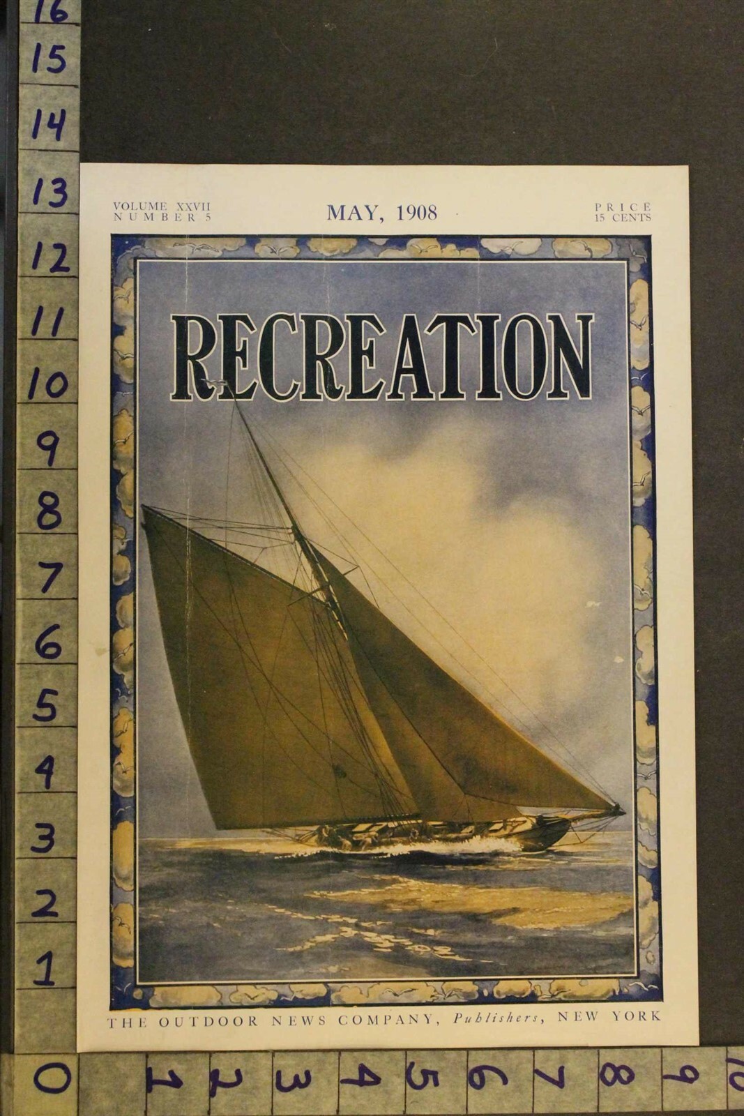 1908 RECREATION SPORT SAILBOAT OCEAN NAUTICAL BARQUE SHIP VINTAGE ART COVER VD11