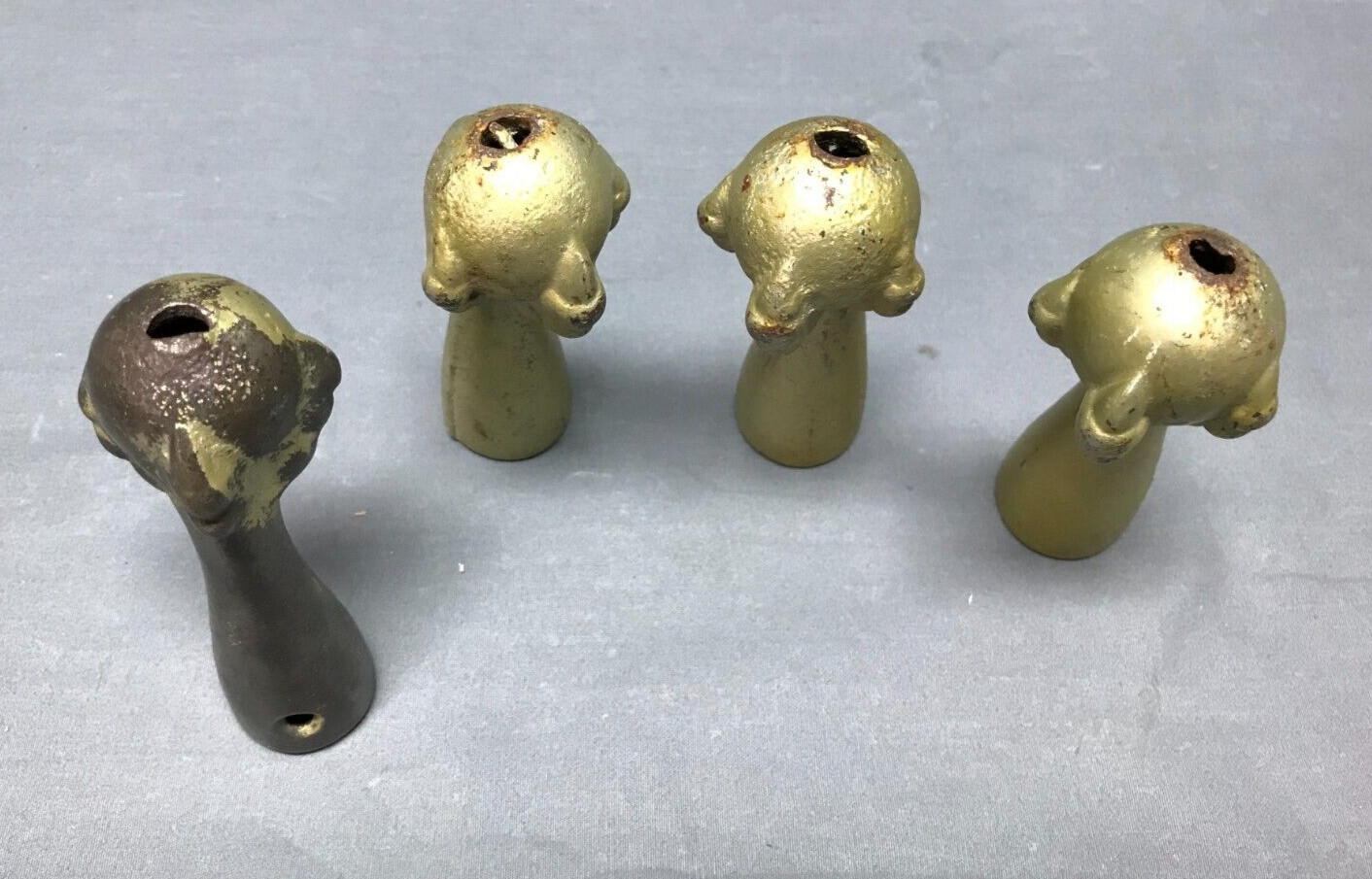 Antique Vintage Set Of 4 Cast Iron 5″ tall Claw & Ball Feet Gold Old 2014-22B