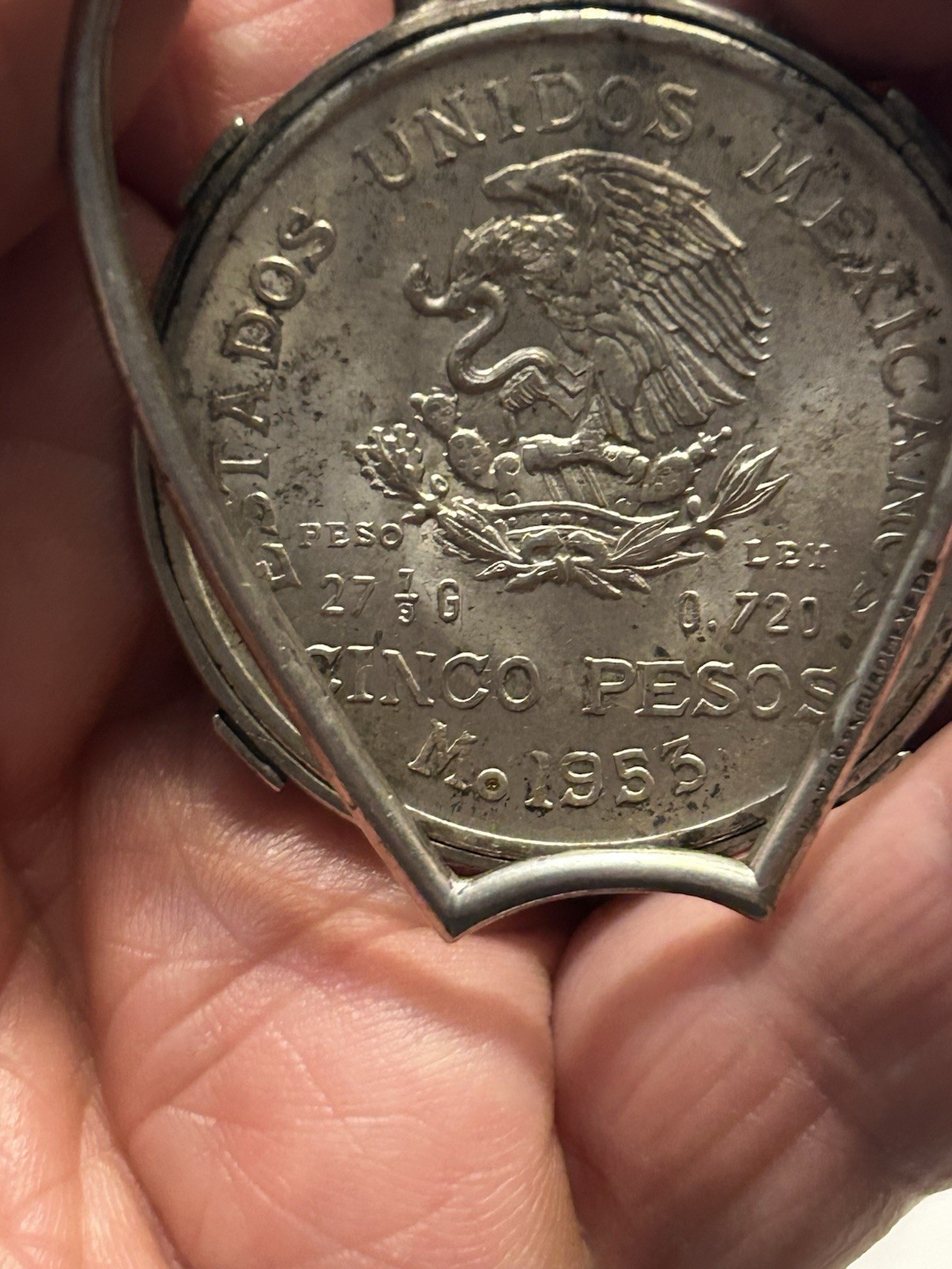 Money Clip Sterling Silver 1953 Cinco Pesos Uncirculated BU Very Nice! 40.2g