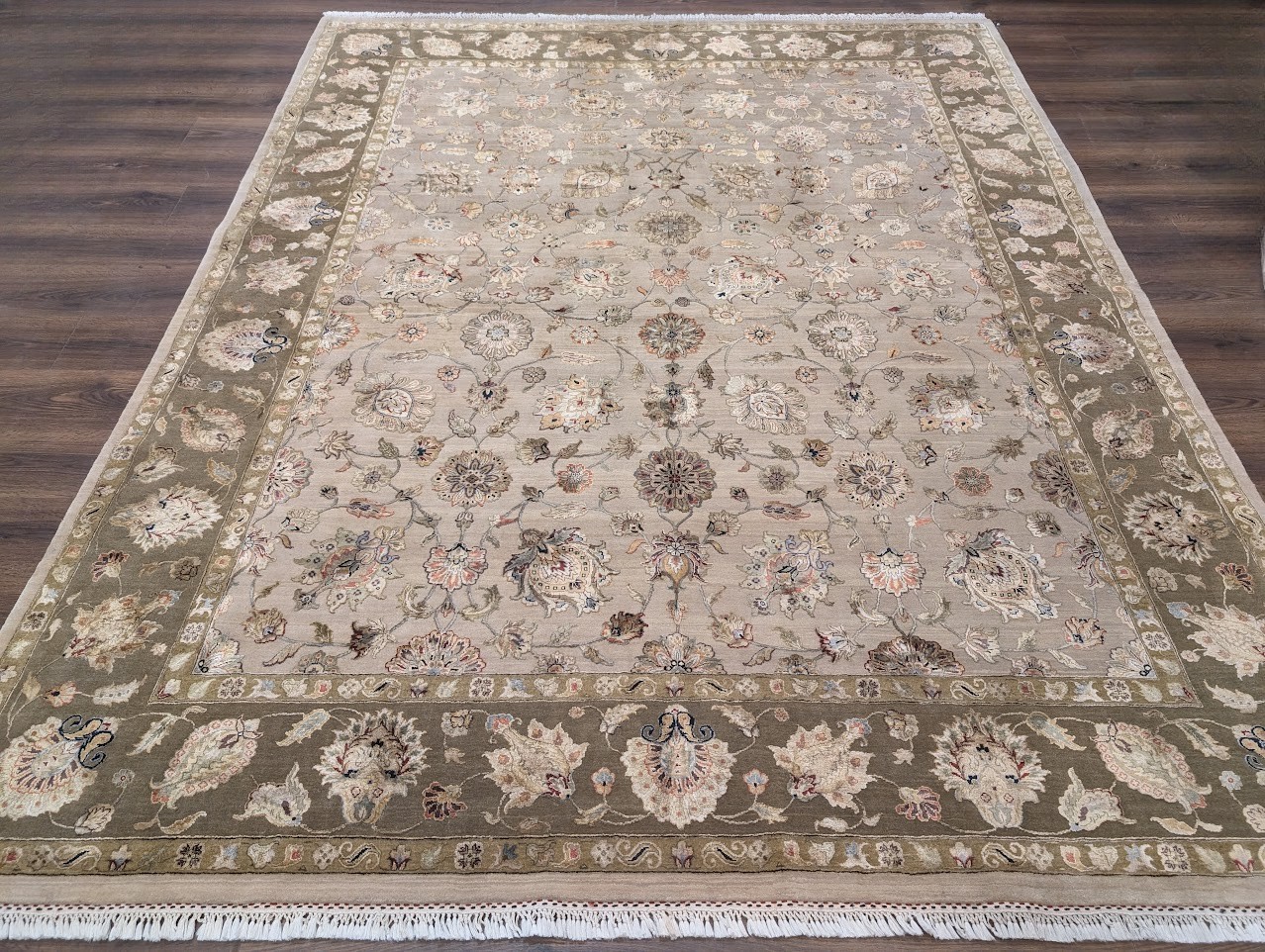 Sino Per’sian Rug 8×10, Fine 225 KPSI, Sage Green, Floral, Wool & Silk, Handmade