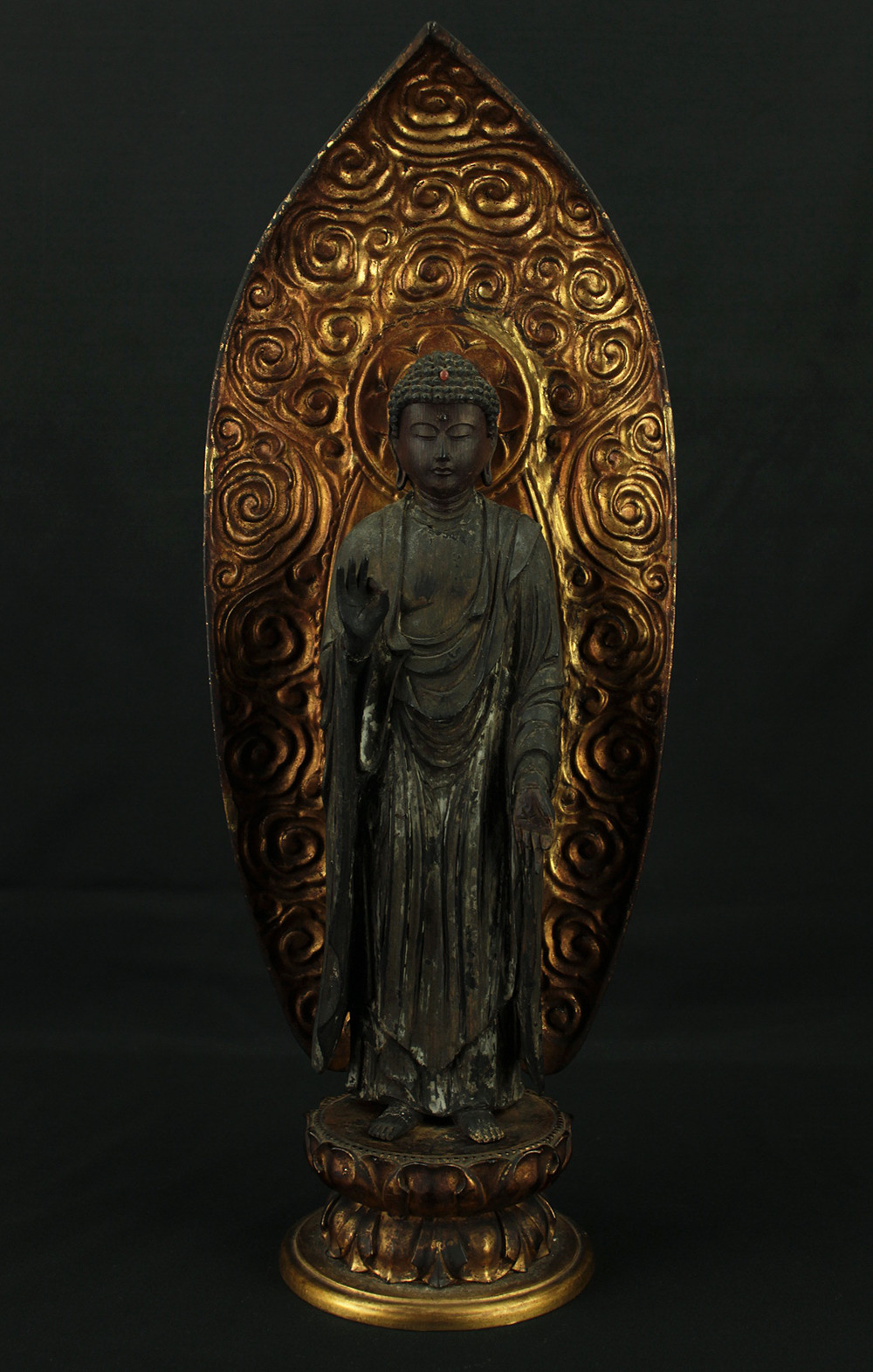 Amida Nyorai 阿弥陀如来 (Amitābha) 45.5cm Buddhism Gilt Lacquer Wooden Statue