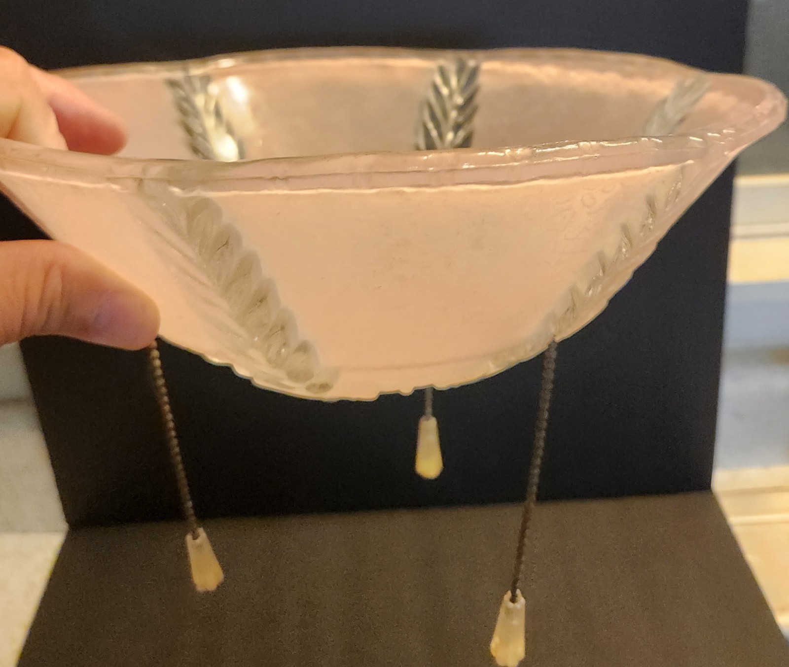 Vintage 1940’s 3 chain Ceiling Light Pink & Clear Glass