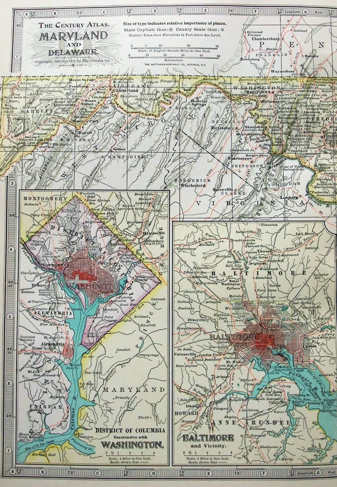 Maryland Delaware & DC – Original 1902 Map by The Century Company