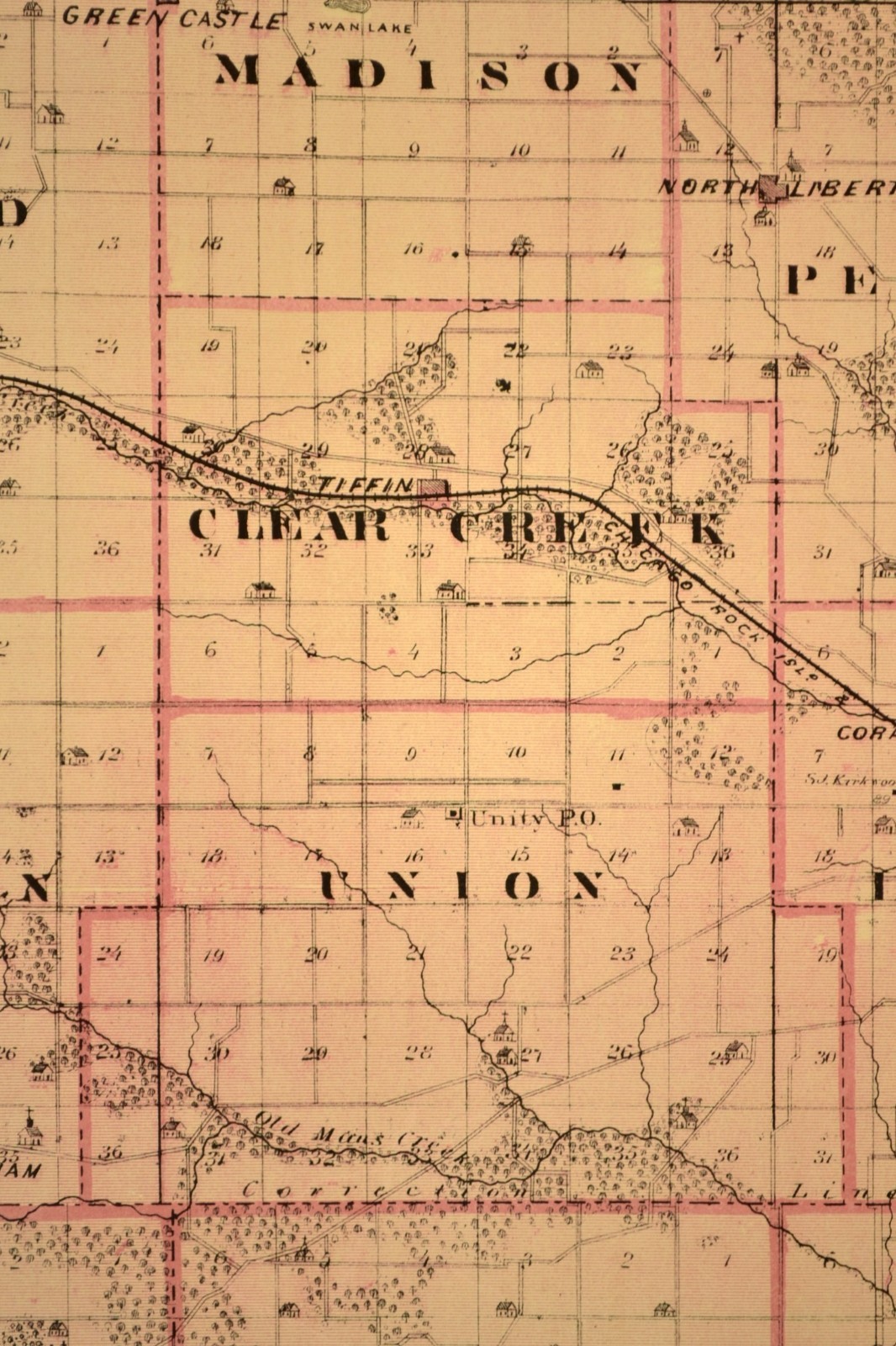 ca 1875 JOHNSON COUNTY Map Iowa City Coralville North Liberty Original Antique