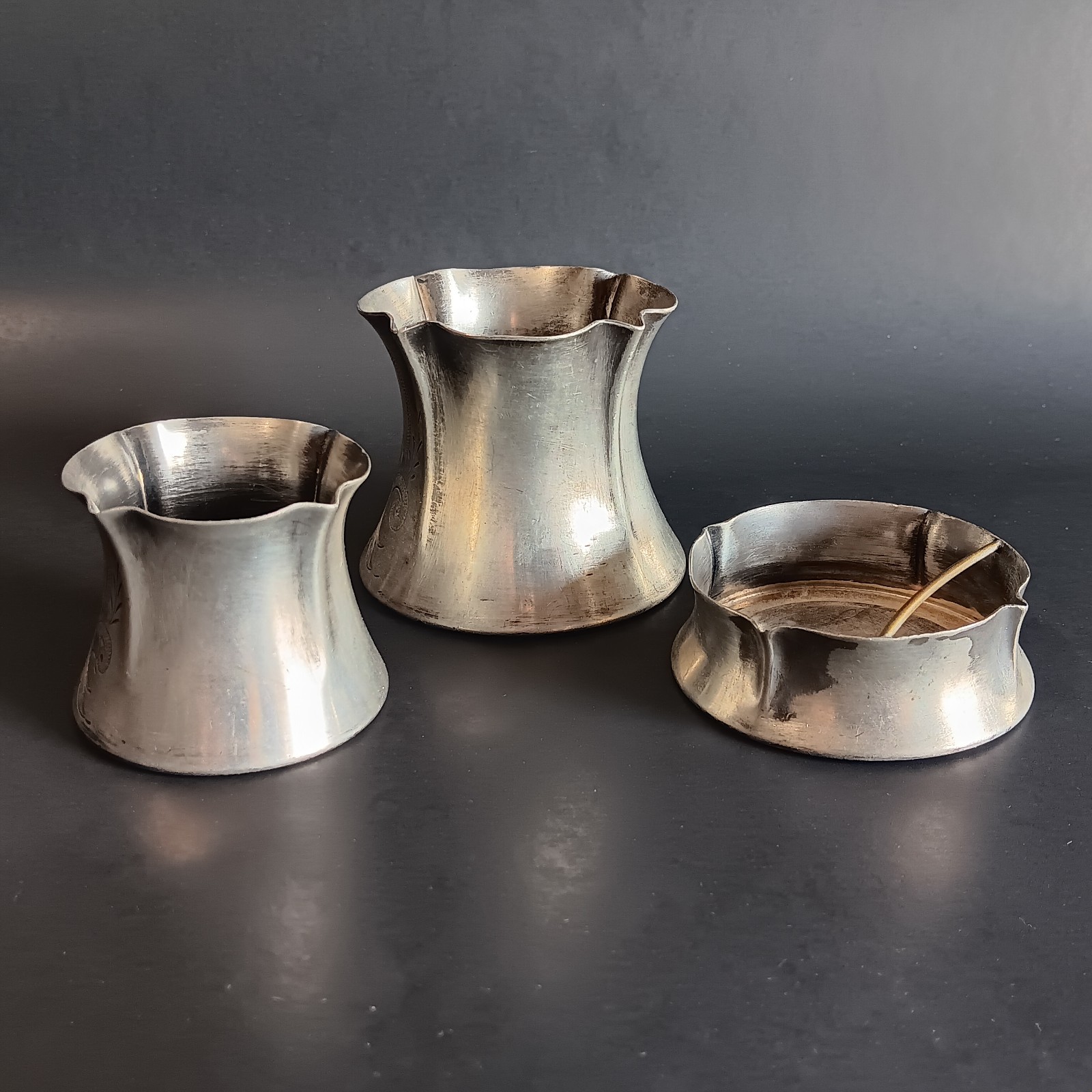 Silver Plated Engraved Victorian Cups Match Cigarette Holder Ashtray Smoking Set