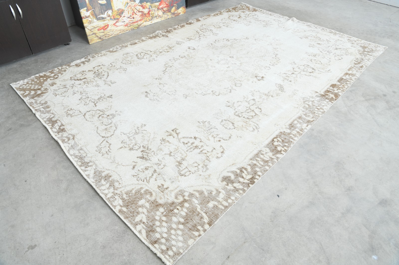 6×10 rug, handmade oversize vintage turkish rugs, neutral large oushak rug,04