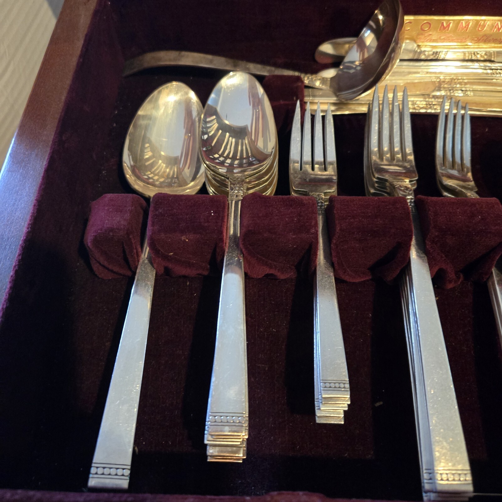 Oneida Community Plate 1939 Forever Flatware Wood Drawered Box 88 Pc Silverware