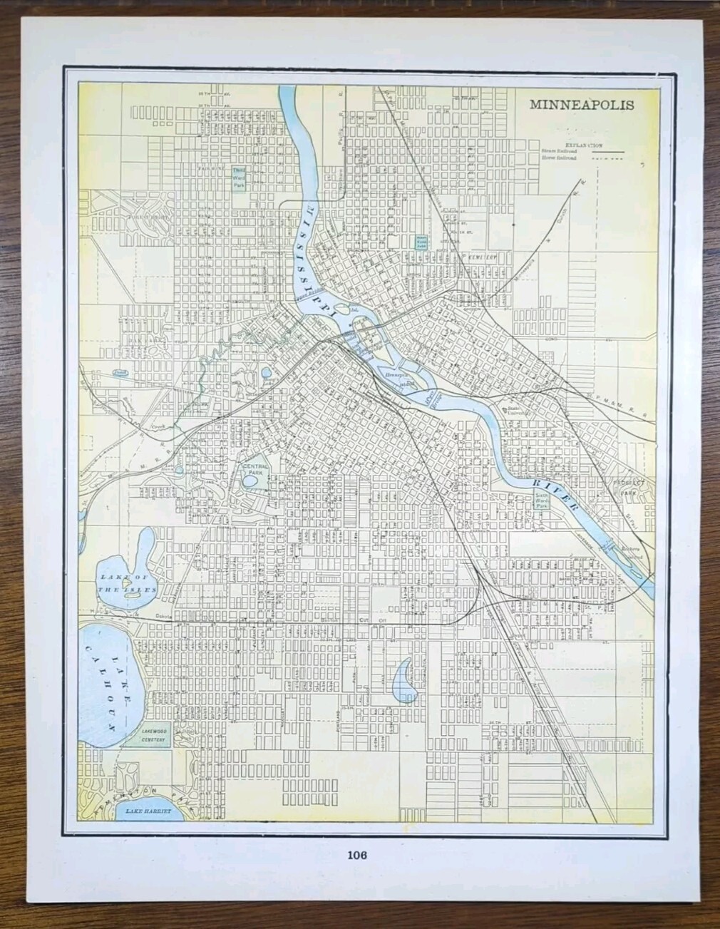 Vintage 1896 MINNEAPOLIS MINNESOTA Map 11″x14″ Old Antique Original MILLERS