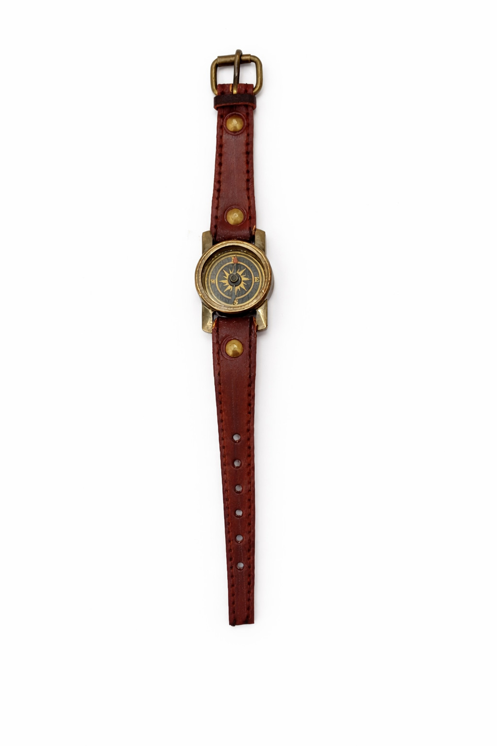Vintage Brass Wrist Compass with Brown Leather Strap Antique Style