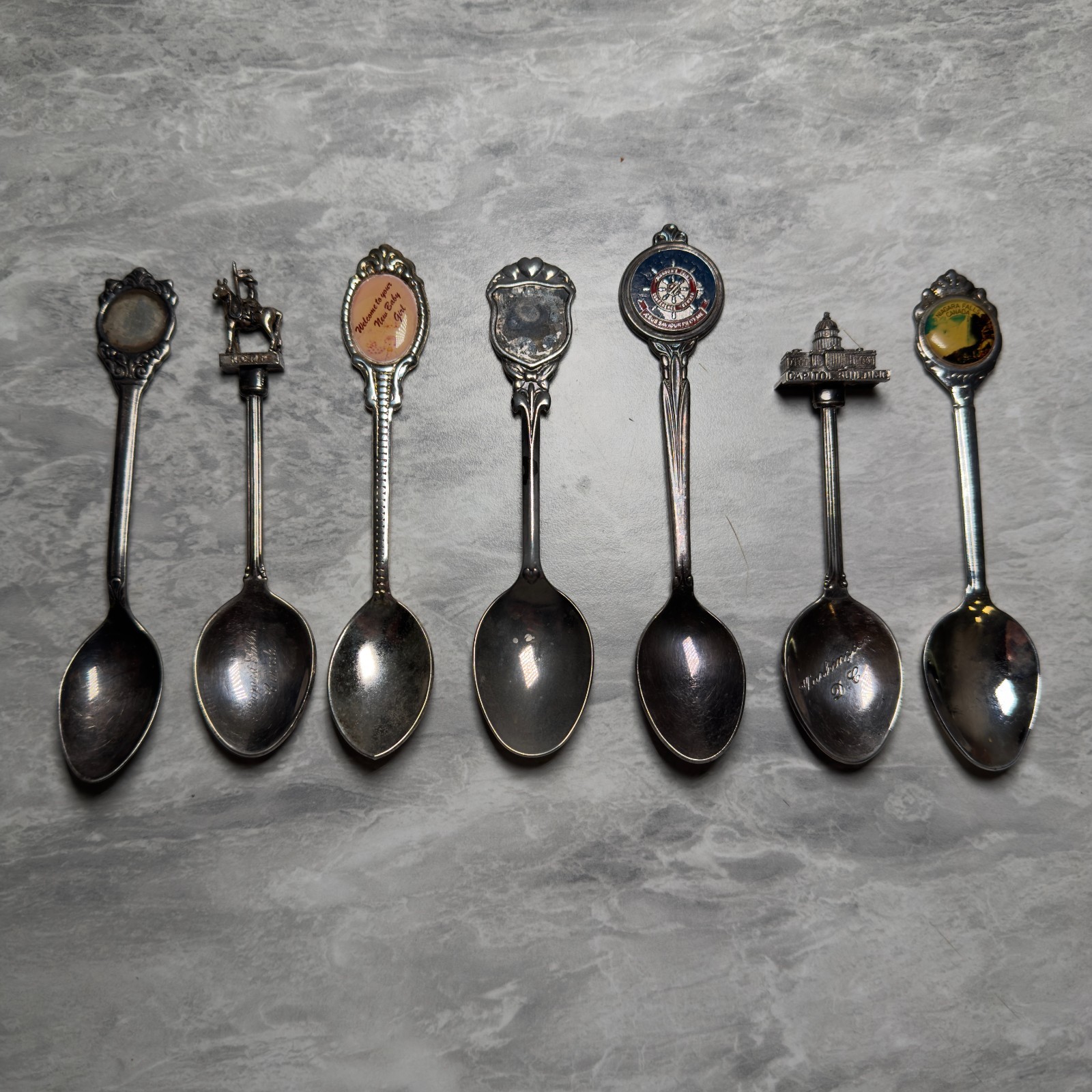 Silver Plated Vintage Souvenir Spoons Investment 7-Piece | Excellent Condition!