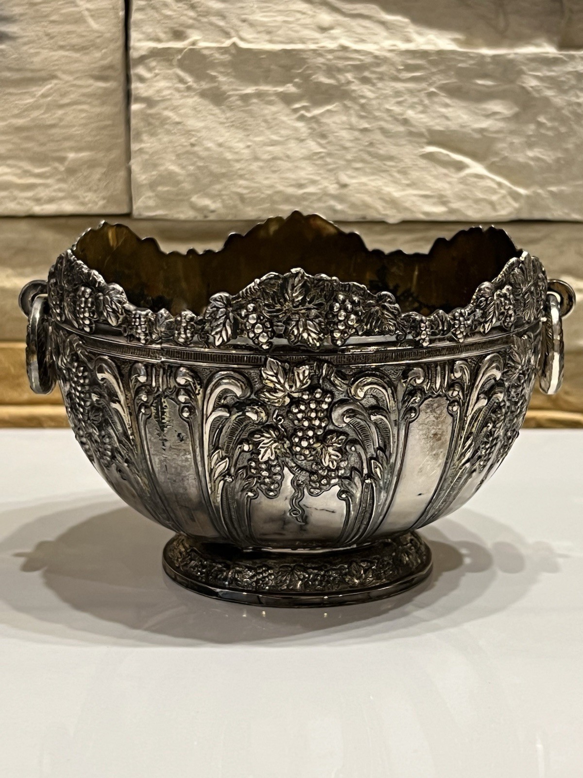 Raimond Japan Silverplate Bowl Gold Wash Grape Motif Ornate 5” Diameter Vintage