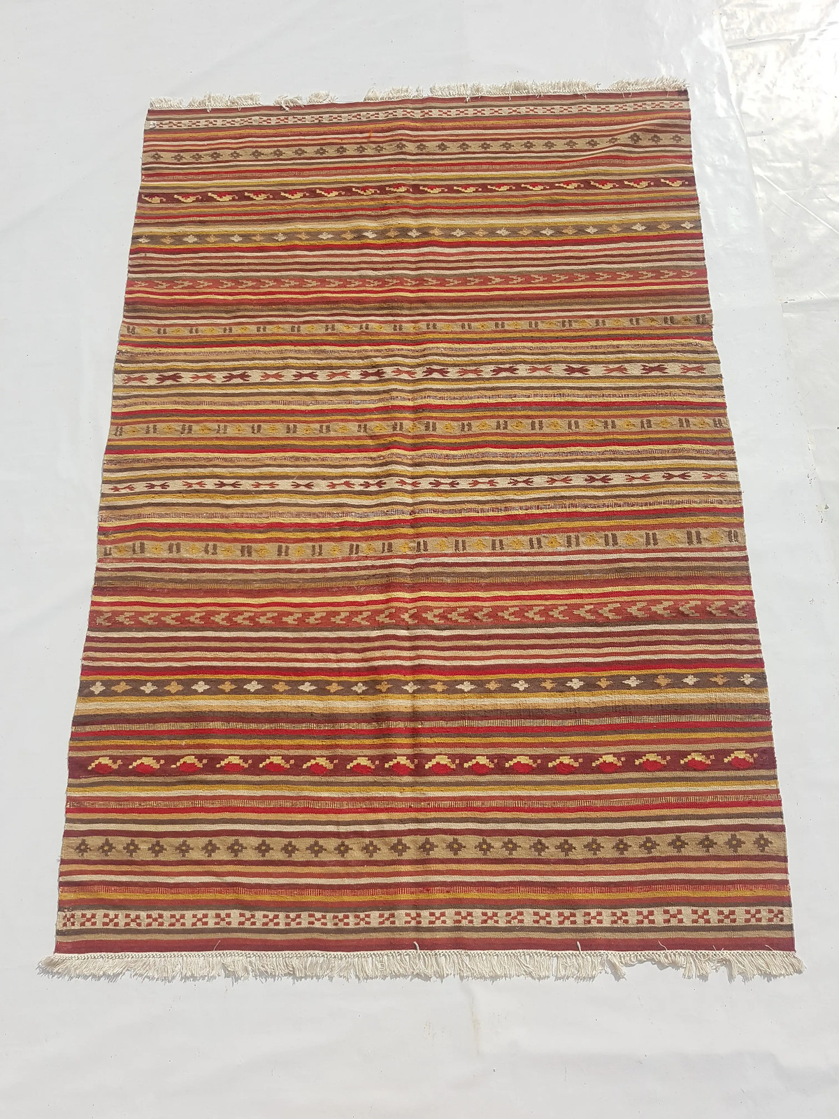 Vintage Handmade Traditional Geometric Red Yellow Kilim Rug Carpet 7.9×5.4ft