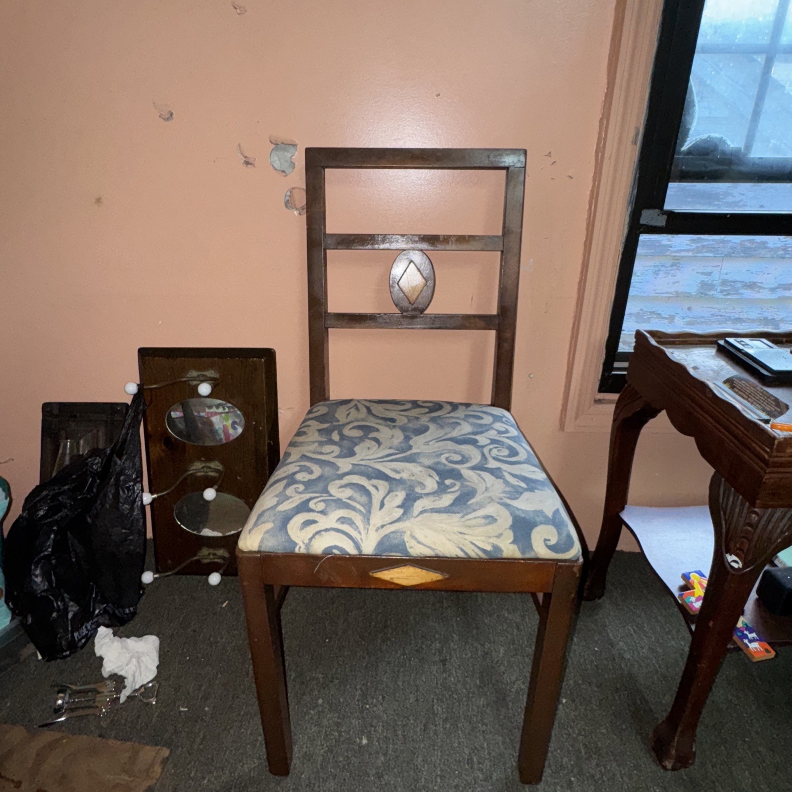 Home Made Italian Upholstery Chippendale Style Mahogany Chair RARE VTG FAST SHIP