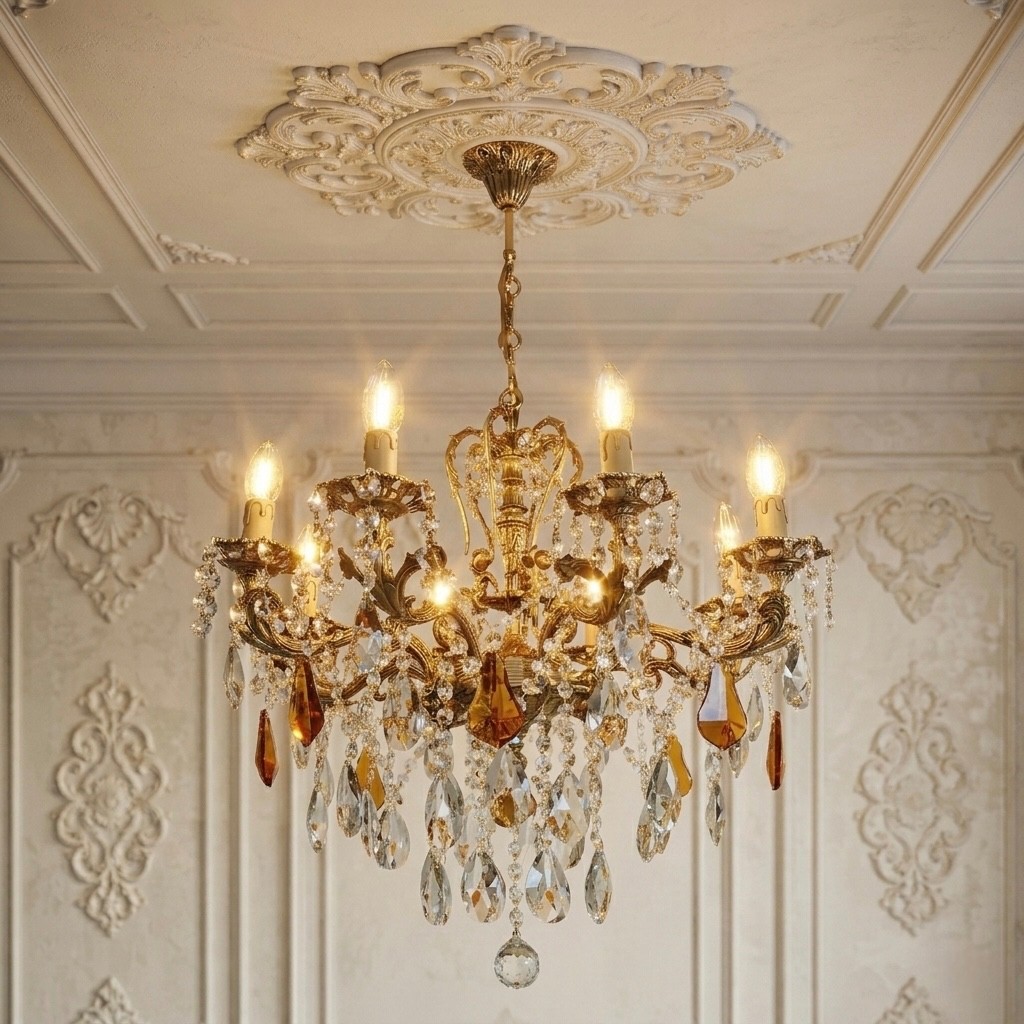 Antique | Vintage French Crystal 8 Arm Chandeliers Light Fixtures 1960’s