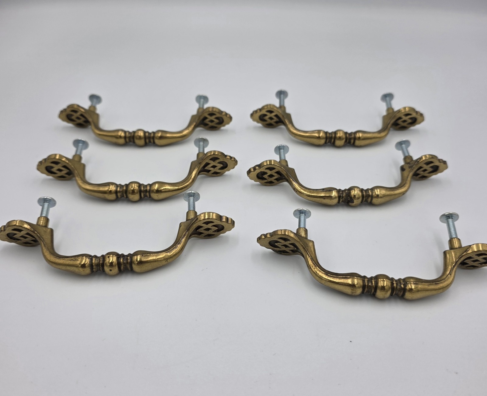 6 Vintage 1997 MCM KBC Solid Brass Drawer 4.75″ Handles Pulls 47417 Gold Weave