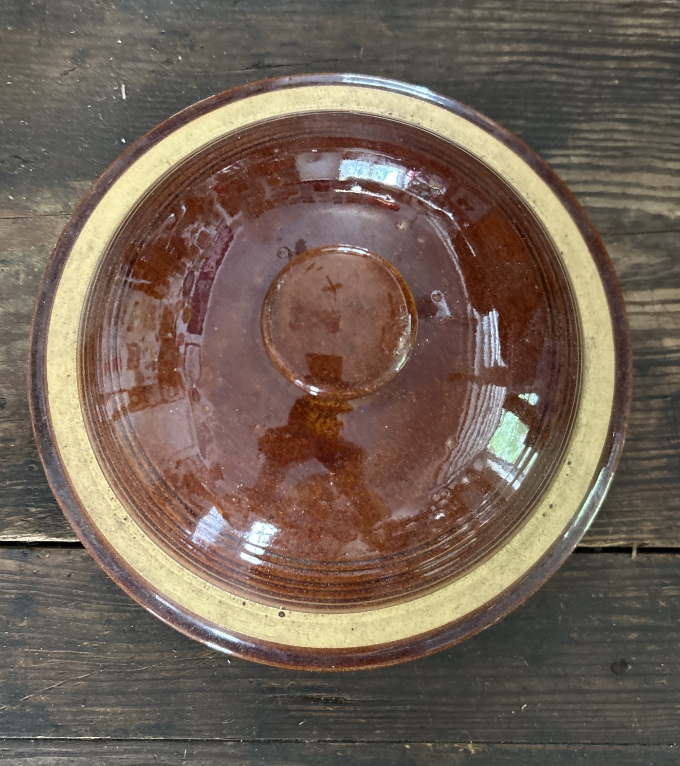 Vintage Stoneware Brown Glaze Dome Top Button Knob Crock LID ONLY 9 3/4”