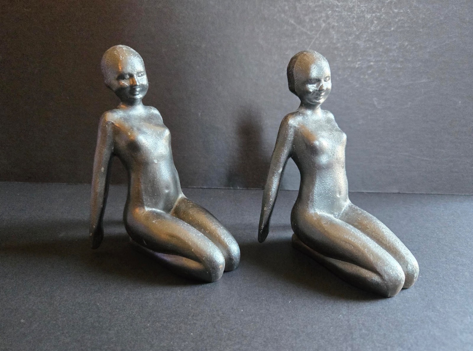 RARE ORIGINAL 1920 RISQUE DECO FRANKART? NUDE FLAPPER ZIEGFELD PEDESTAL BOOKENDS