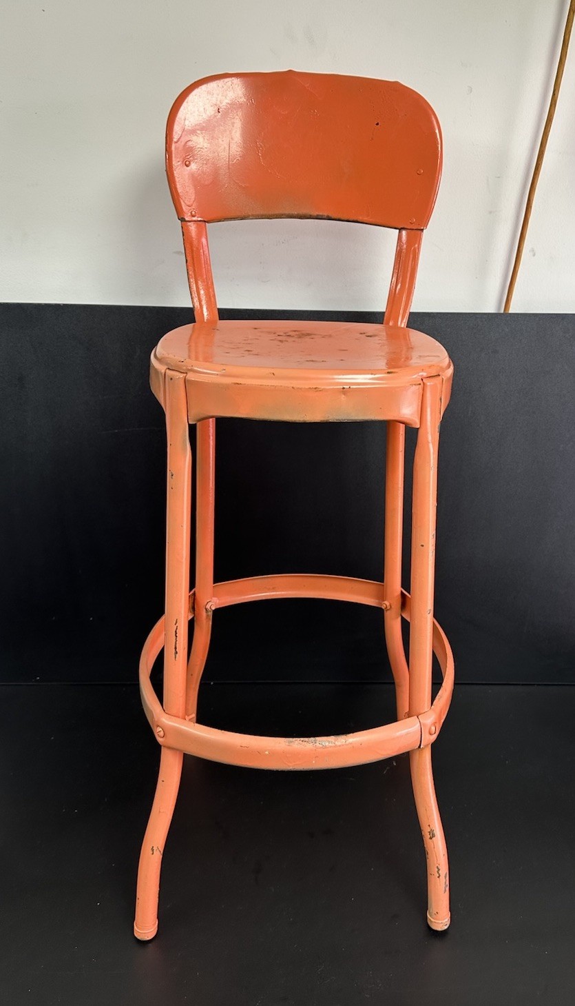 Vintage Cosco Bar Stool W/ STP Indy 500 On It Orange Metal Chair