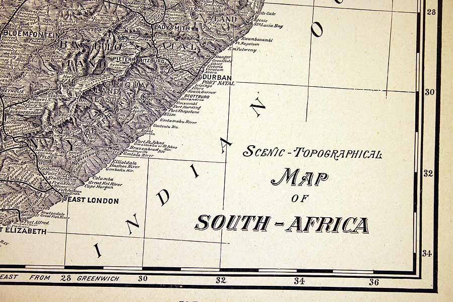 Antique Scenic Topographical Map of South Africa 1901 Cram’s 14½” x 22″