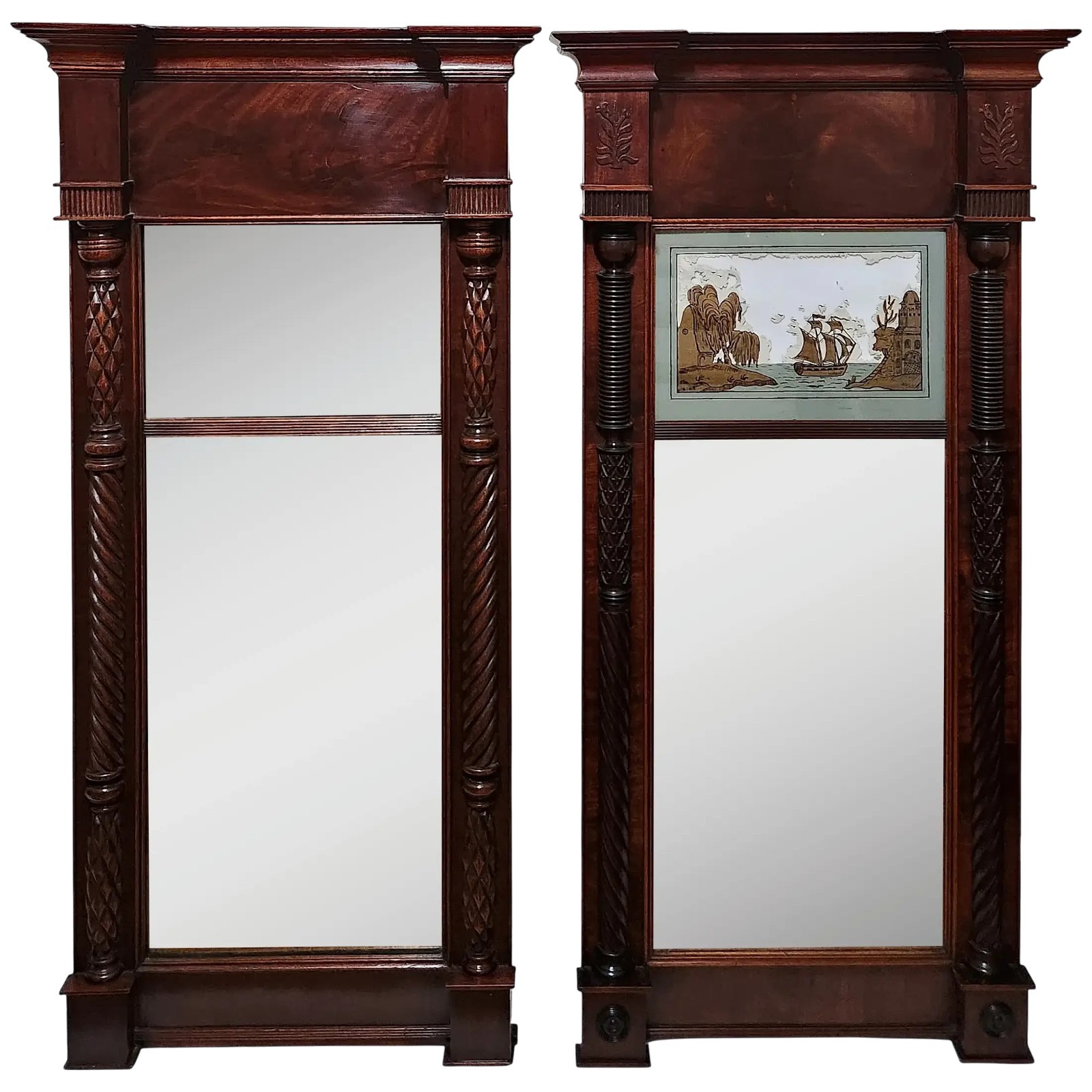 Nr Pair Pier, Trumeau MIRROR, Looking Glass, F Stoppani, NYC, Federal c1820, 50″