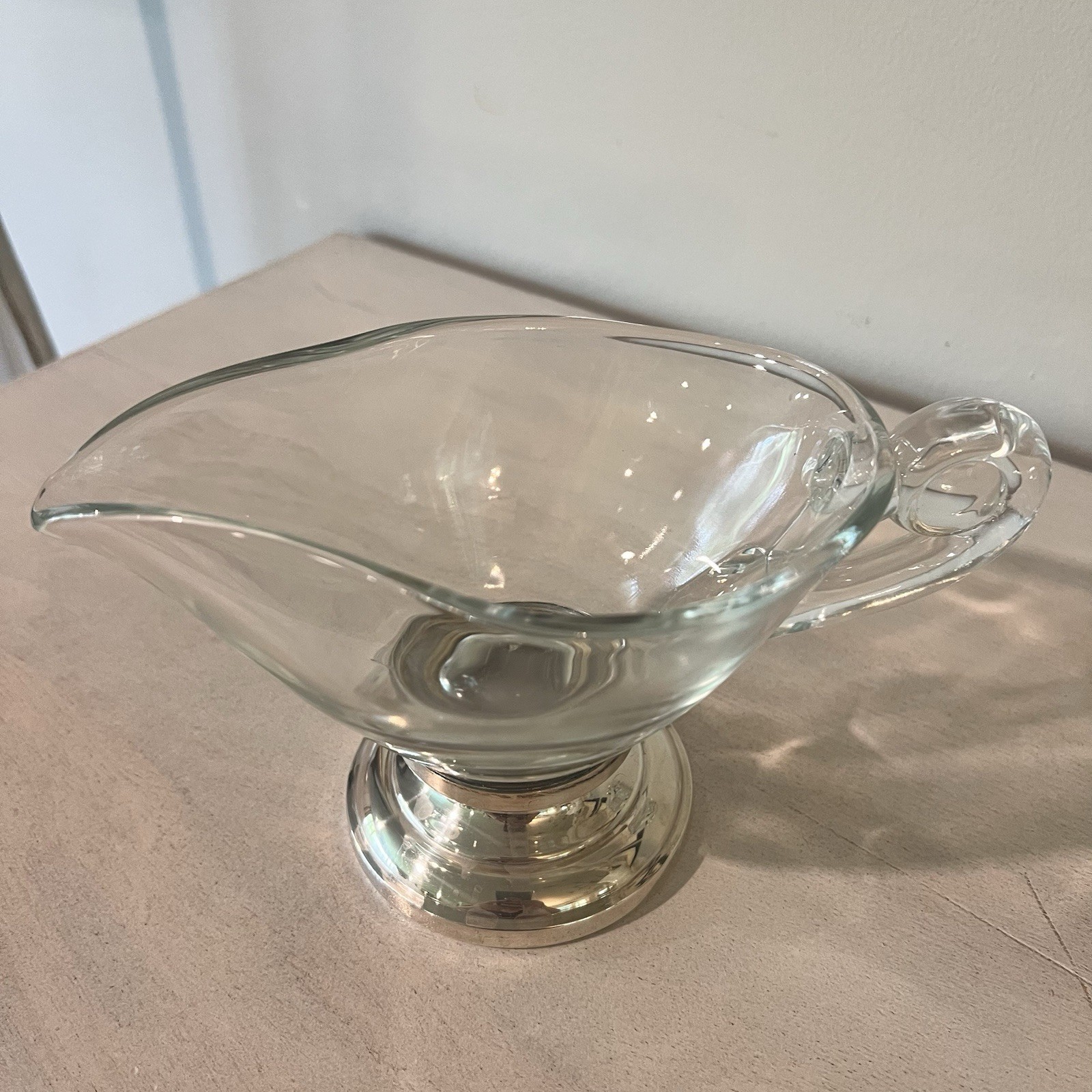 Vintage Frank M Whiting Silver Plate Glass Gravy Boat Creamer Heavy