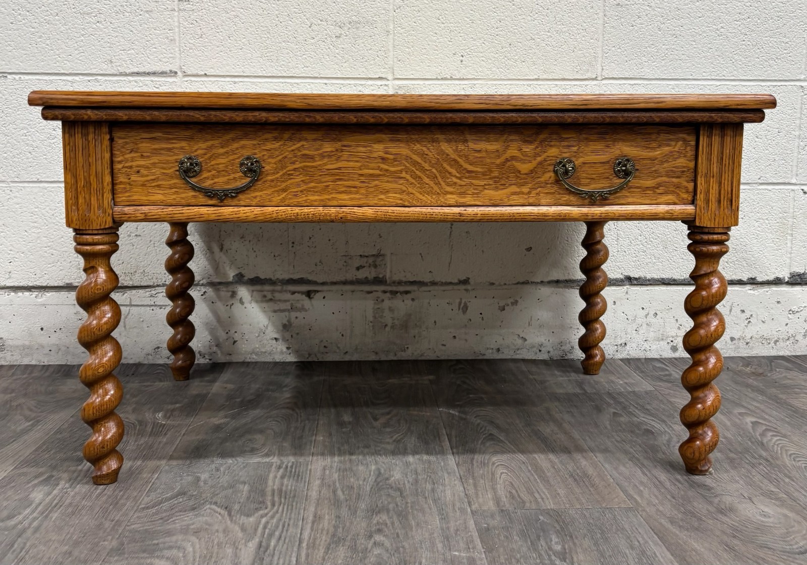 Antique English Jacobean Revival Tiger Oak Console Table Library Table