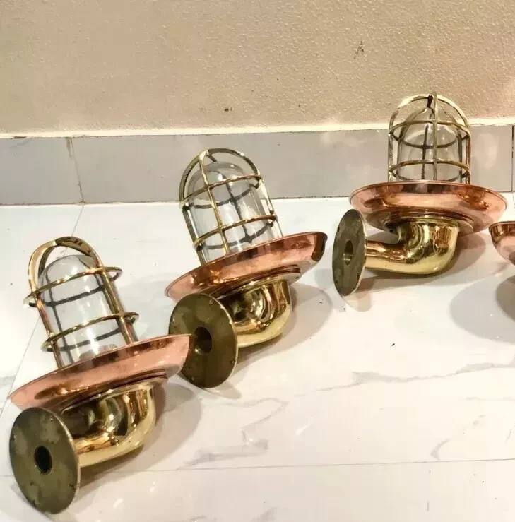 Marine Brass Bulkhead Light Nautical Wall Sconces Light With copper Shade 3 pcs