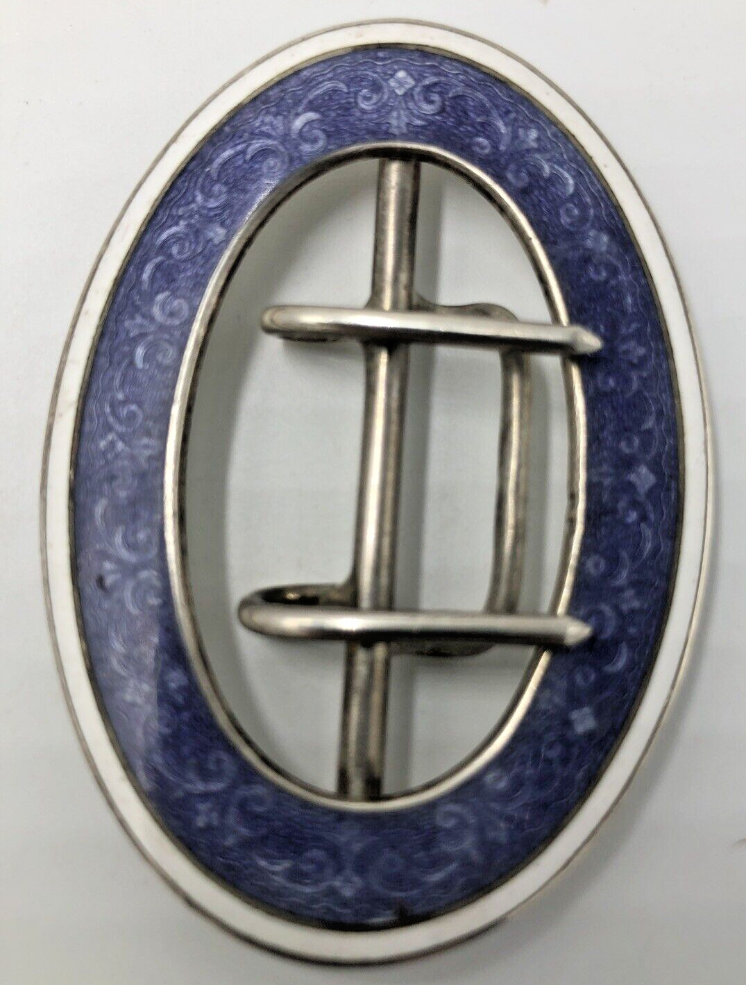 Silver Guilloche Lilac Enamelled Belt Buckle Levi & Salaman Birmingham 1909