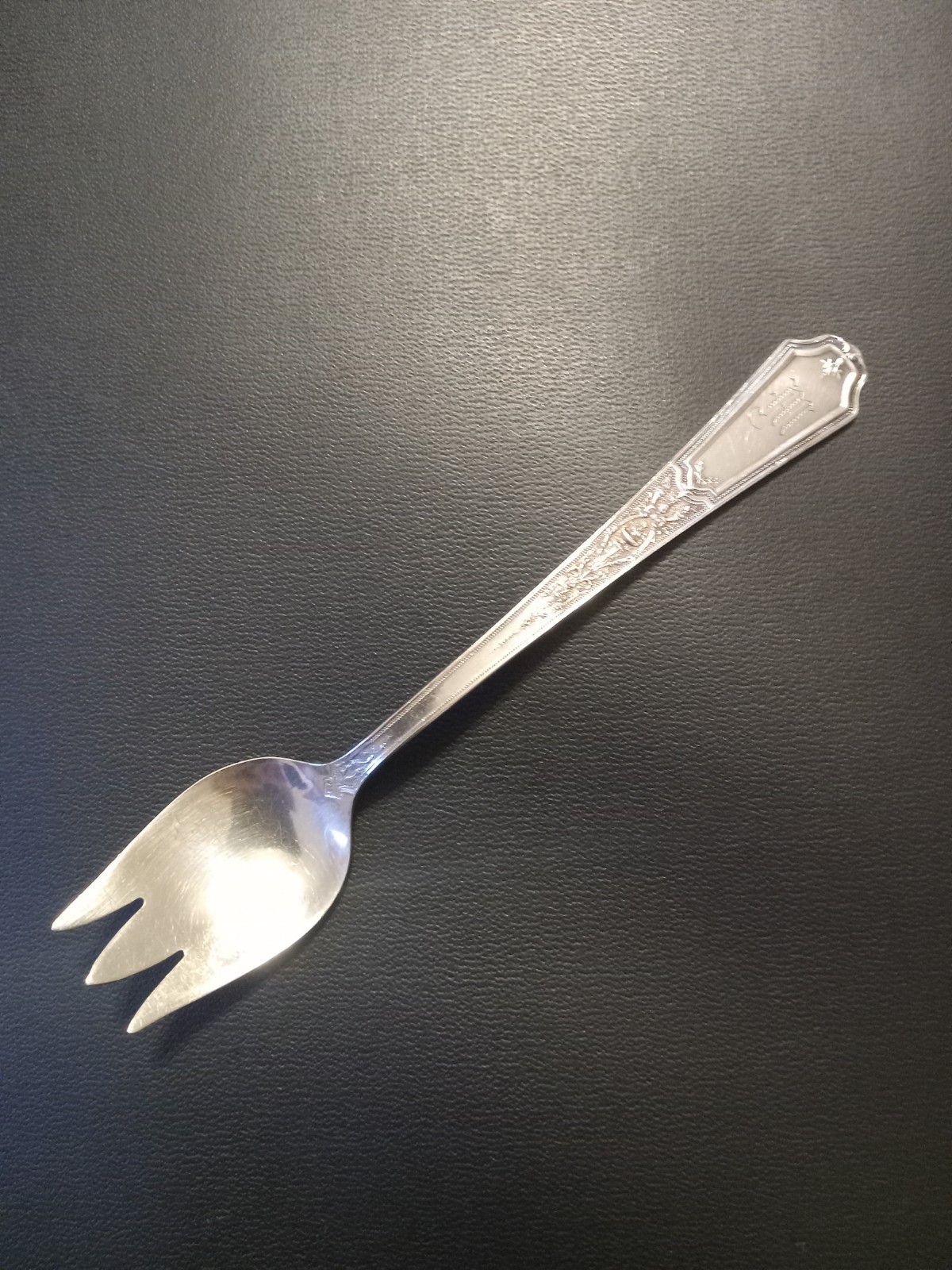 1847 Rogers Silverplate Ancestral Ice Cream Fork Monogrammed