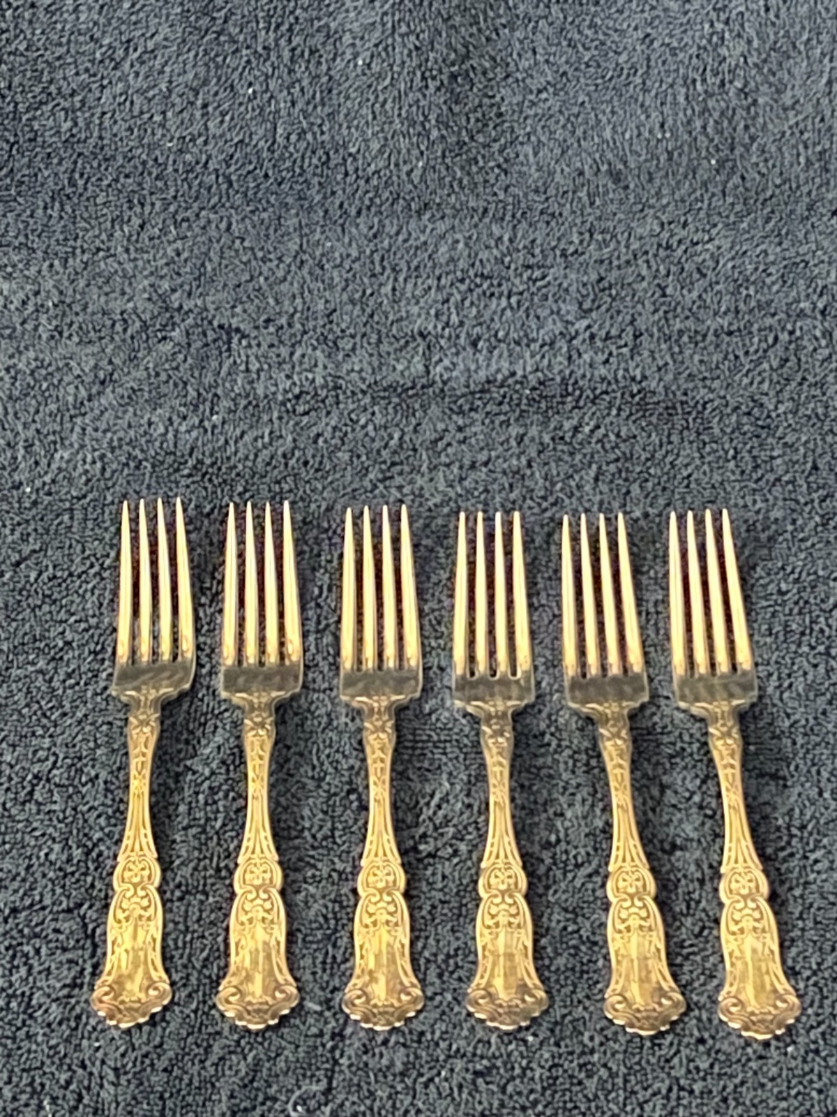 Lot (6) Vint. 1836 WALLACE CARDINAL Silverplated HEAVY DINNER FORKS “M” 1907