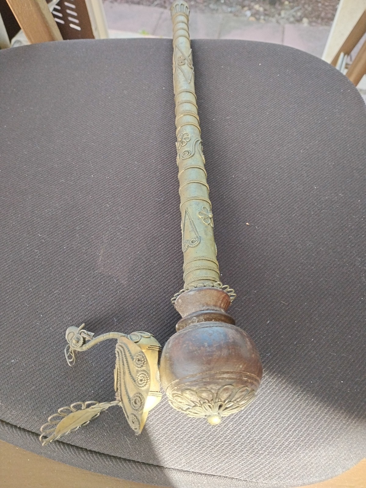 Antique Chinese Asian Smoking Pipe 15 In Long Peacock Filligree Free Shipping