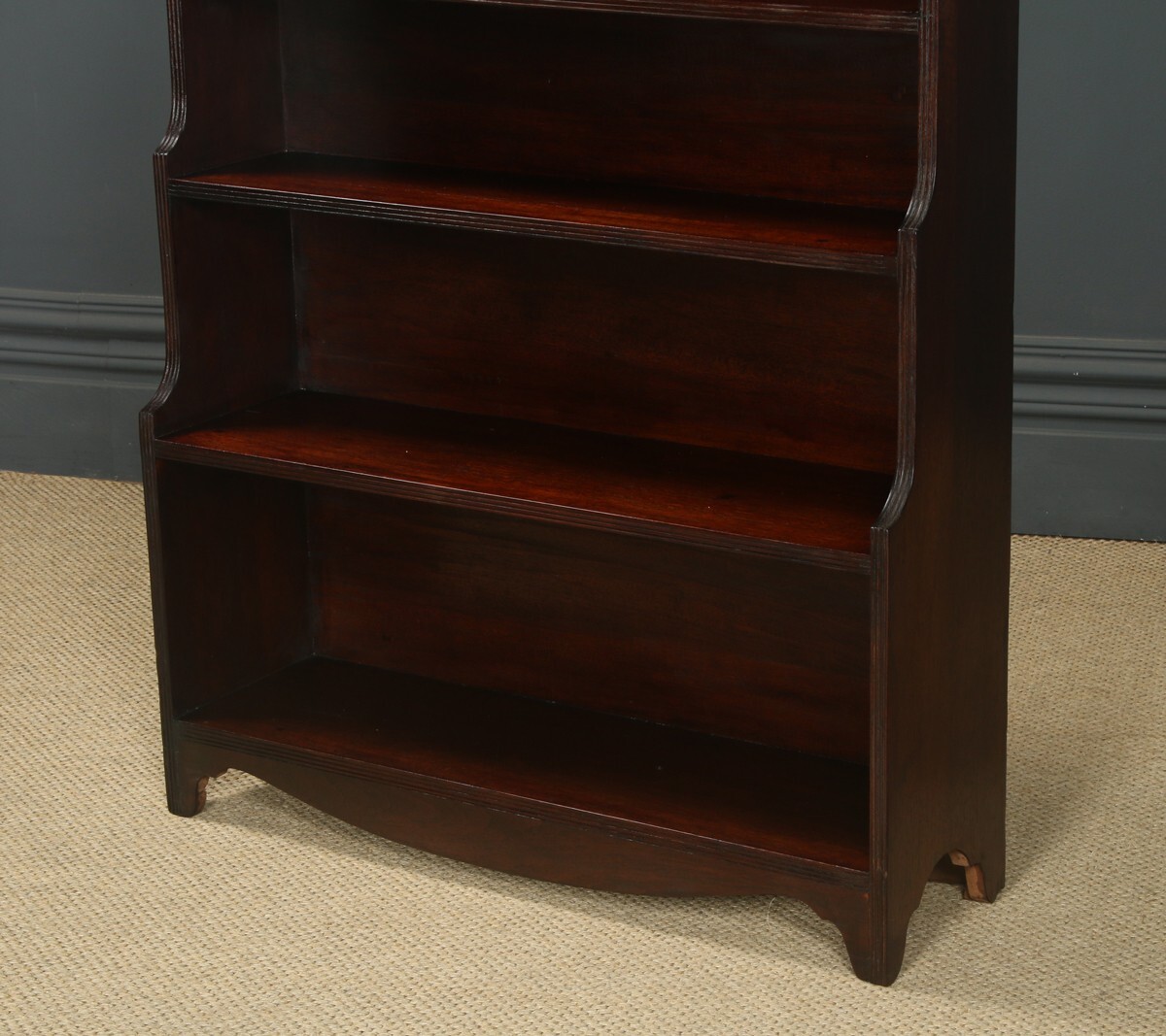 Anglo-Indian Regency Style Teak Waterfall Pair of Open Bookcases (Circa 1930)
