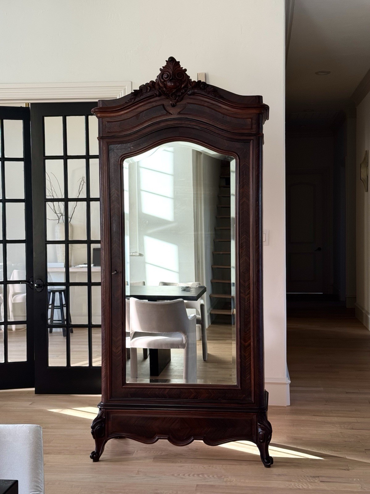 19th Century French Louis XV Hand Carved Walnut Armoire Vitrine
