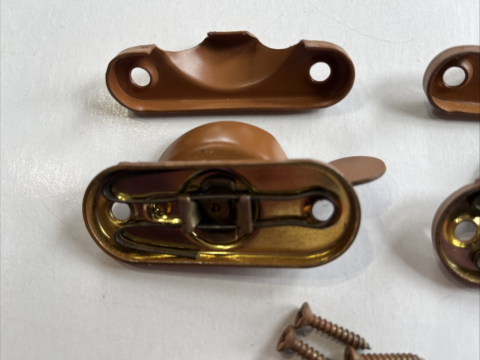2 Vintage Window Sash Locks w Keepers & Screws Light Brown Color