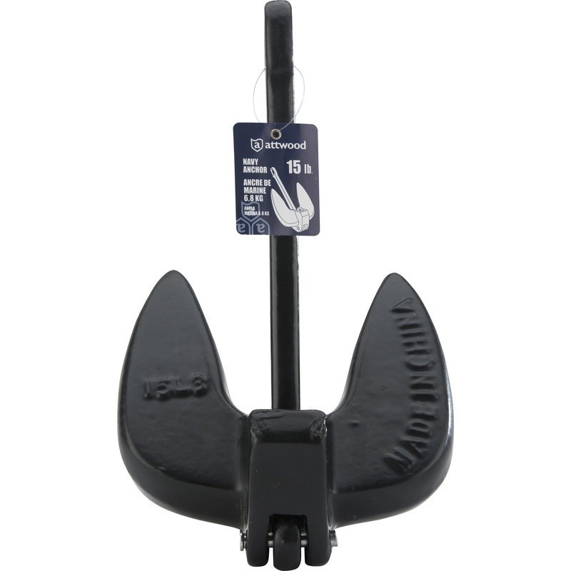 Solid Cast Iron Navy Anchor 15lbs Heavy Duty PVC Coated Rust Resistant Durable
