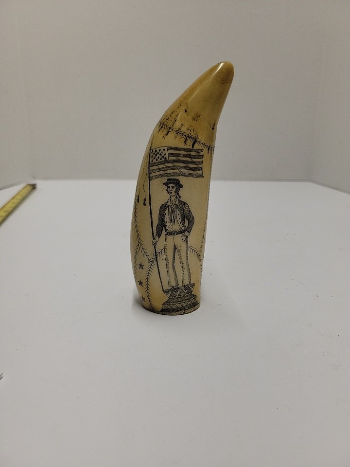 Vtg Replica Reproduction Scrimshaw The Ship Roman Man Holding American Flag