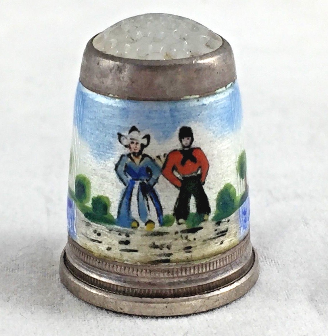 Figural Enamel & 935 Sterling Thimble – Size 8